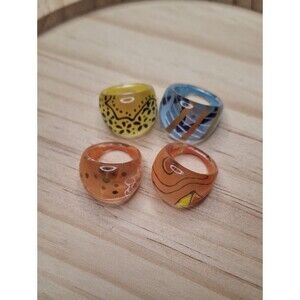 Glossy Resin Chunky Pink Blue Yellow Rings